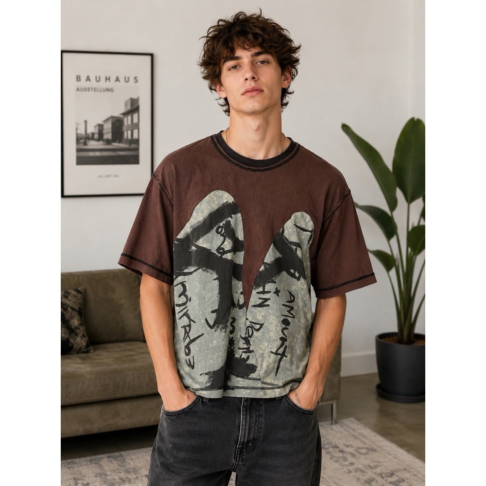 Trashy Clothing Men's Small Abstract Graphic Patchwork Grunge Shirt Small -2588